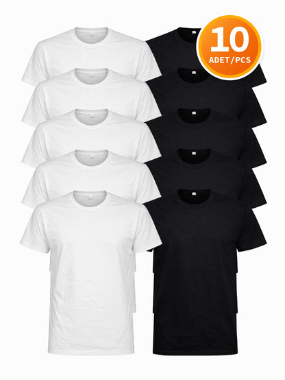 10'lu Karışık Erkek Basic Tişört Seti %100 Pamuk Çoklu Paket - HANCLO