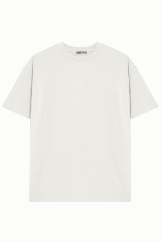 Unisex Beyaz %100 Pamuk Basic Avrupa Kalıp/Oversize Fit Kesim Bisiklet Yaka Kısa Kollu T-Shirt - HANCLO