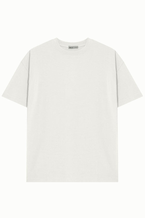 Unisex Beyaz %100 Pamuk Basic Avrupa Kalıp/Oversize Fit Kesim Bisiklet Yaka Kısa Kollu T-Shirt - HANCLO