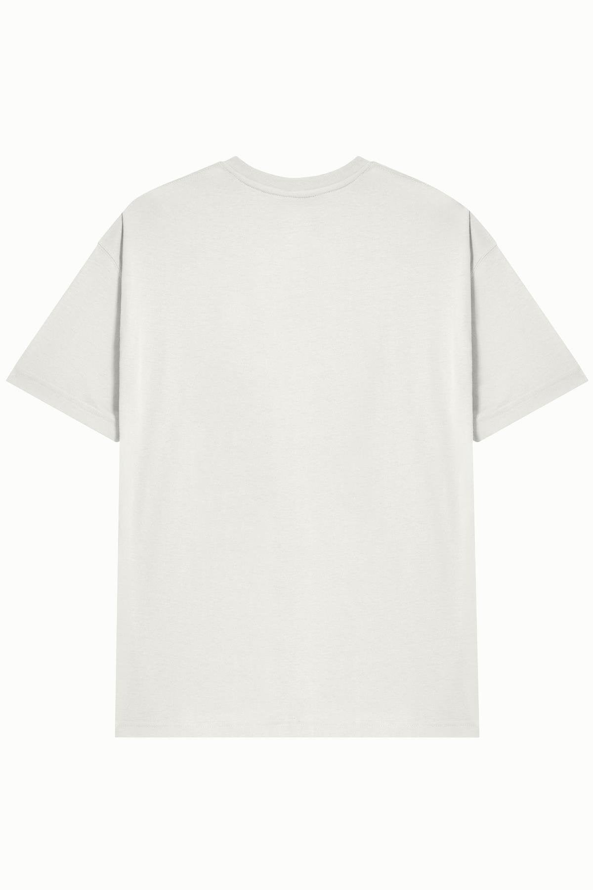 Unisex Beyaz %100 Pamuk Basic Avrupa Kalıp/Oversize Fit Kesim Bisiklet Yaka Kısa Kollu T-Shirt - HANCLO